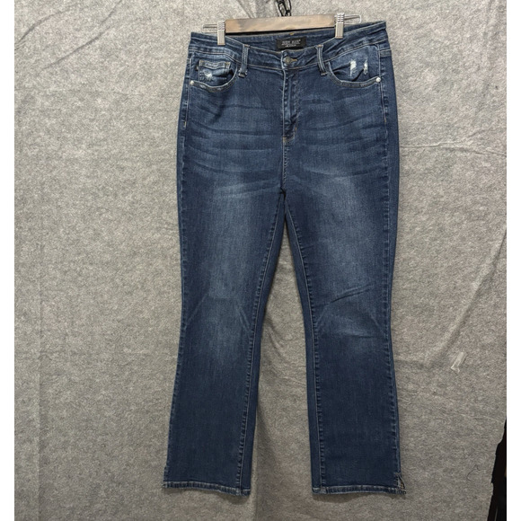Judy‎ Blue Slit Bootcut Jeans Womens Sz 15/32 Blue Distressed Stretch - Picture 1 of 8